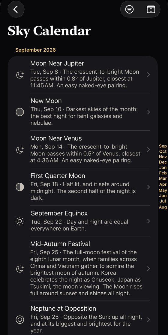 Never miss a sky event.